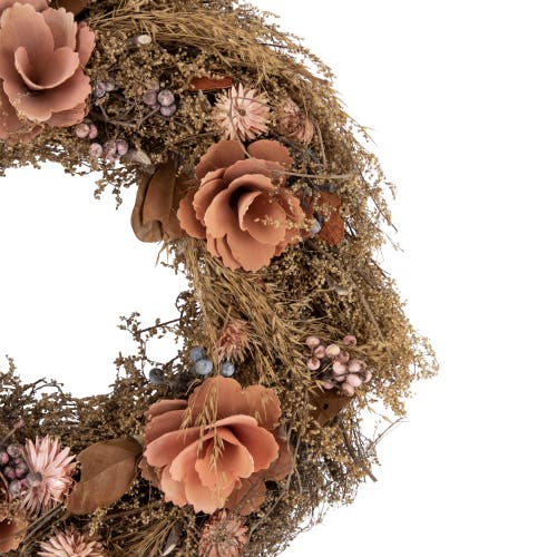 Northlight Orange And Coral Pink Twig And Floral Autumn Harvest Wreath, 13.75-inch, Unlit In Multi