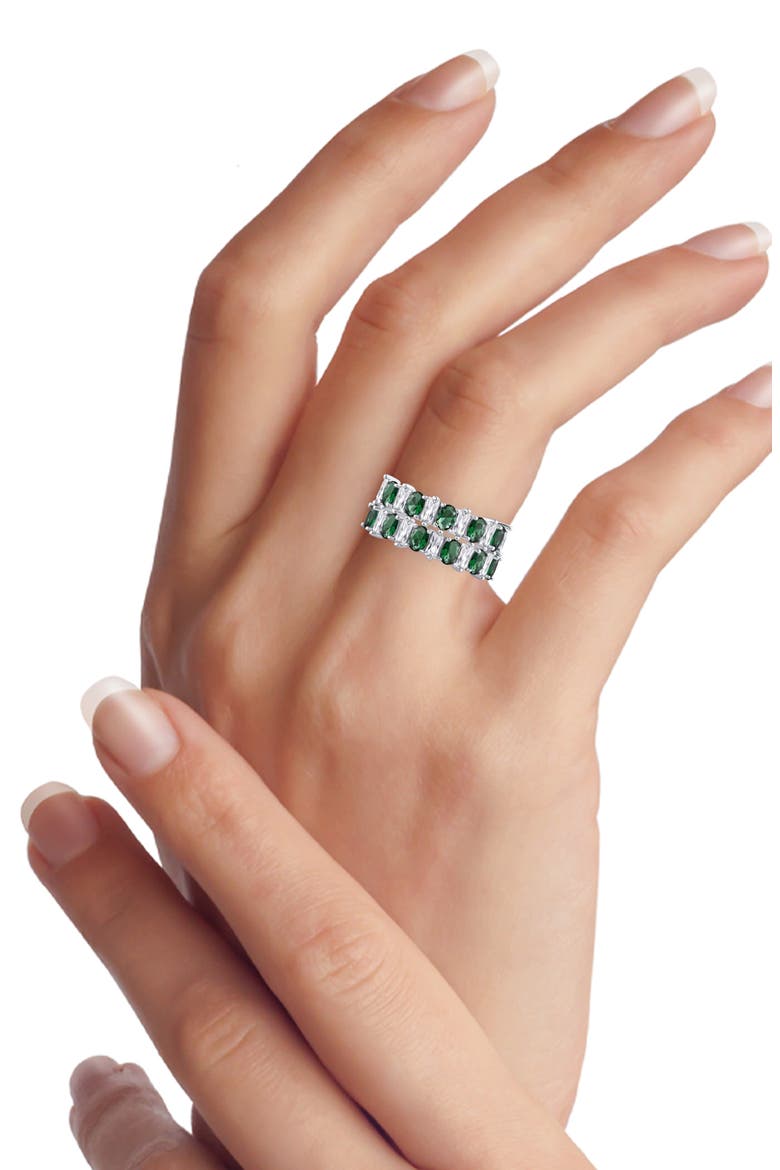 Emerald & Oval Cubic Zirconia Ring, Alternate, color, GREEN/ SILVER