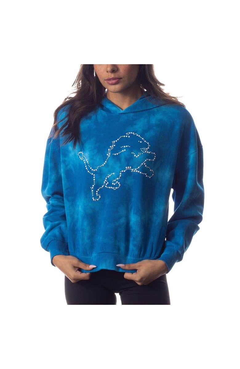 THE WILD COLLECTIVE Women's The Wild Collective Blue Detroit Lions Tie-Dye Cropped Pullover Hoodie, Main, color,