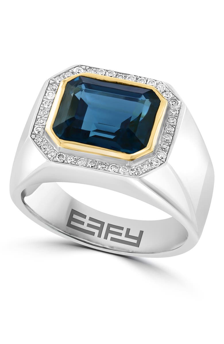 EFFY Men's Sterling Silver Diamond Halo London Blue Topaz Ring - 0.18 ctw. - Size 10, Main, color,