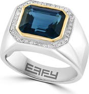 EFFY Men's Sterling Silver Diamond Halo London Blue Topaz Ring - 0.18 ctw. - Size 10