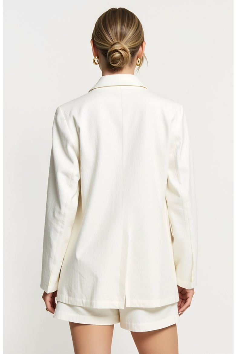 Single Button Blazer and Matching Elastic Waist Short Outfit Set, Alternate, color, White