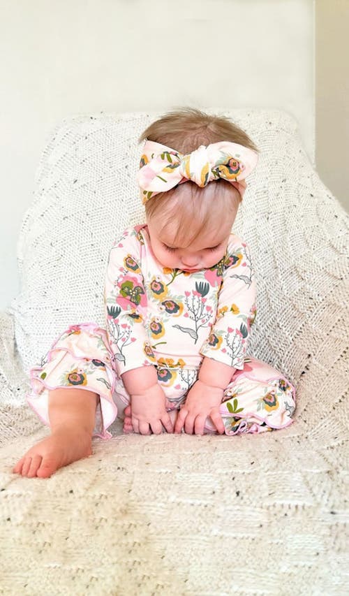 Everly Grey Ruffle Romper & Head Wrap Set In Multi