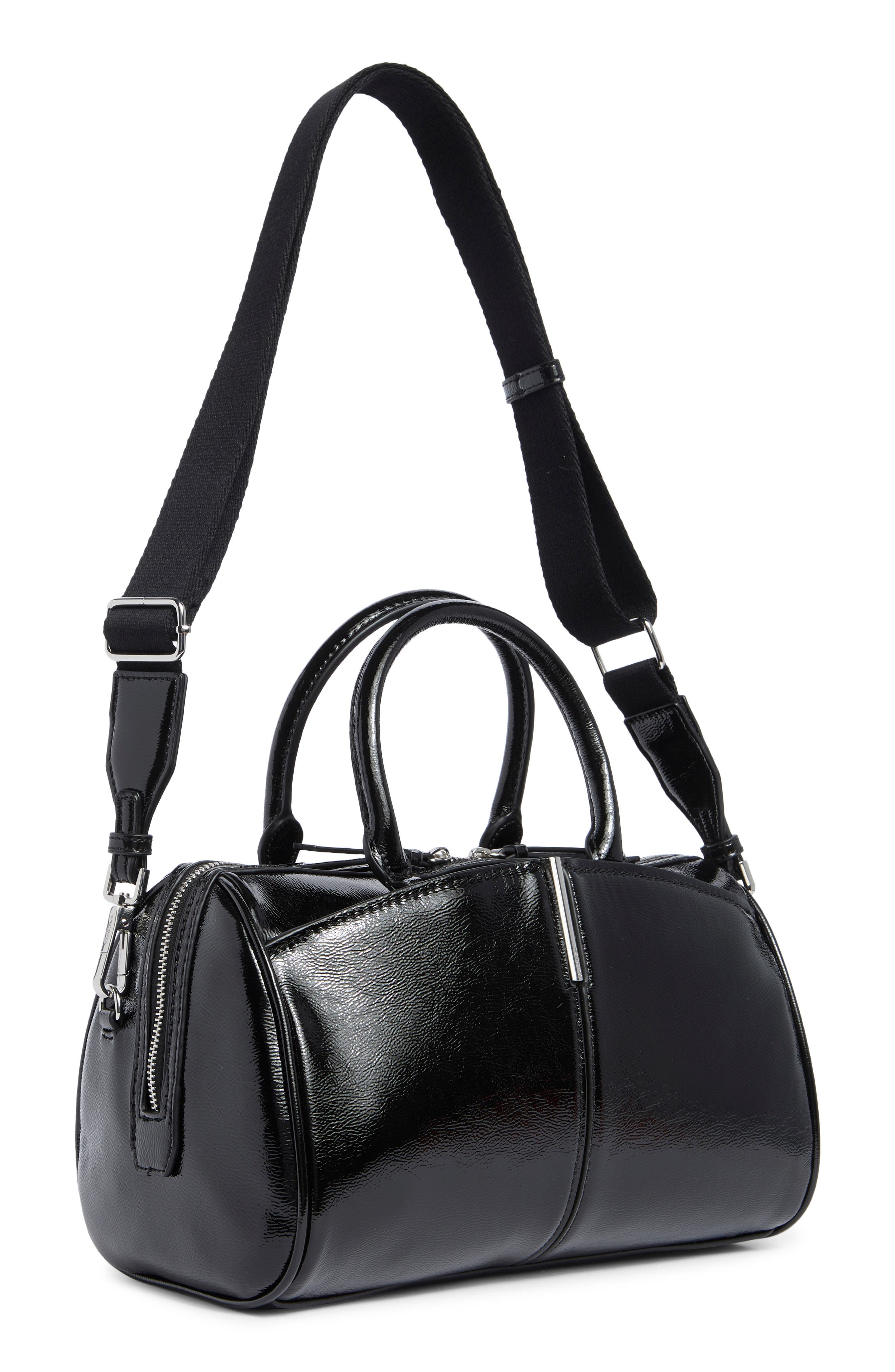 Genevieve Faux Leather Satchel, Alternate, color, BLACK/ SILVER