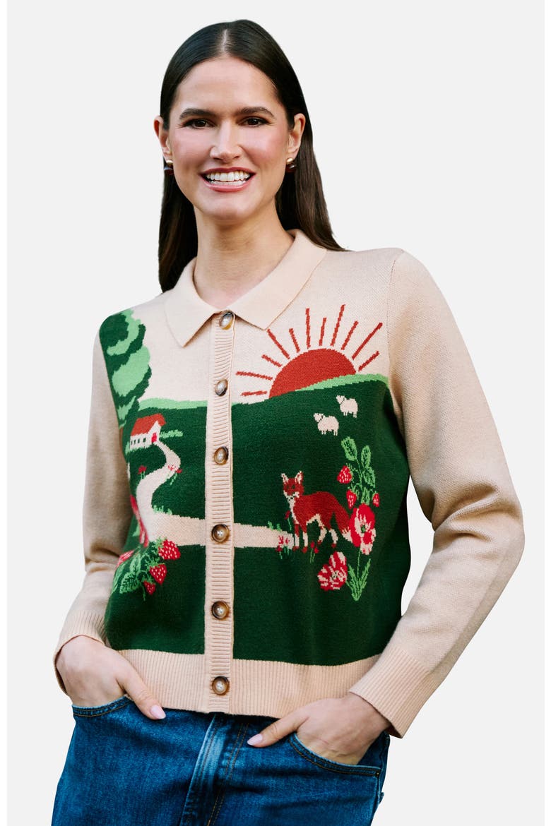 Sunrise Fox Collared Cardigan, Main, color, Oatmeal