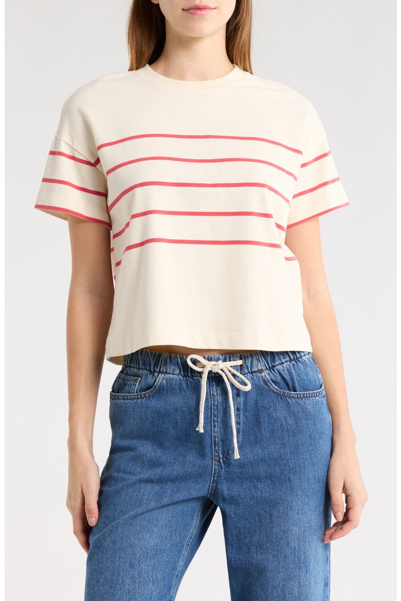 Luxe Sueded Cotton T-Shirt, Main, color, RED/ WHITE STRIPE