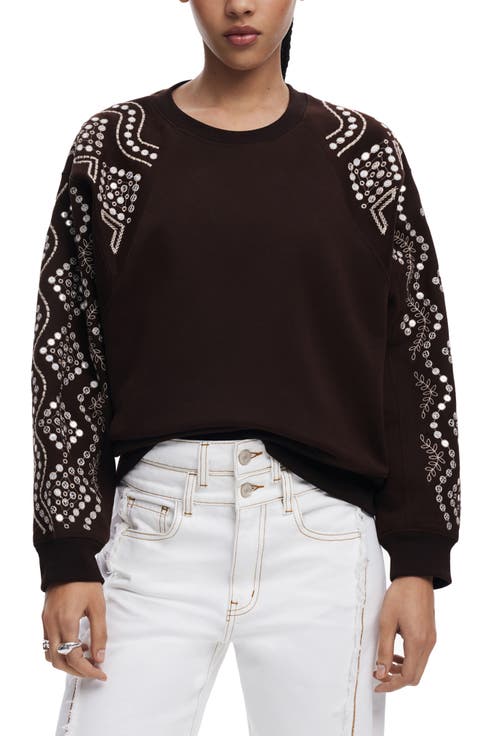 Embroidered Sleeve Sweatshirt
