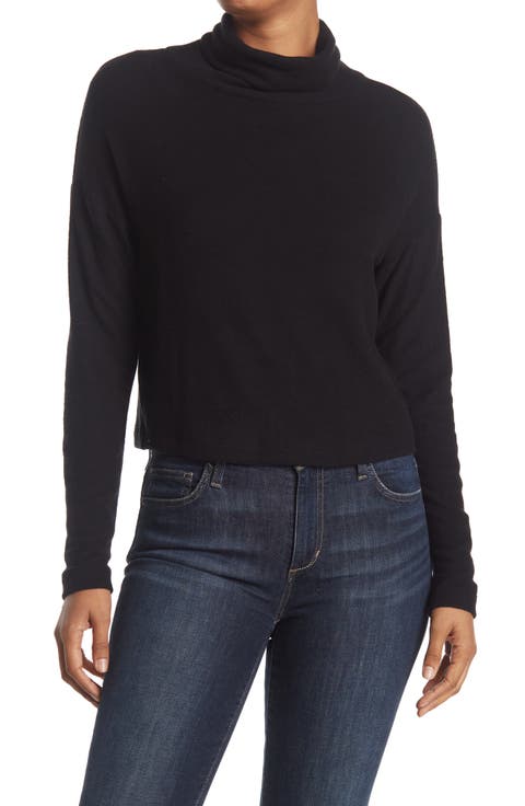 Cowl Neck Brushed Knit Crop Pullover