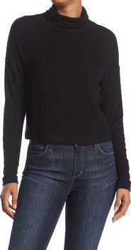 Renee C Cowl Neck Brushed Knit Crop Pullover