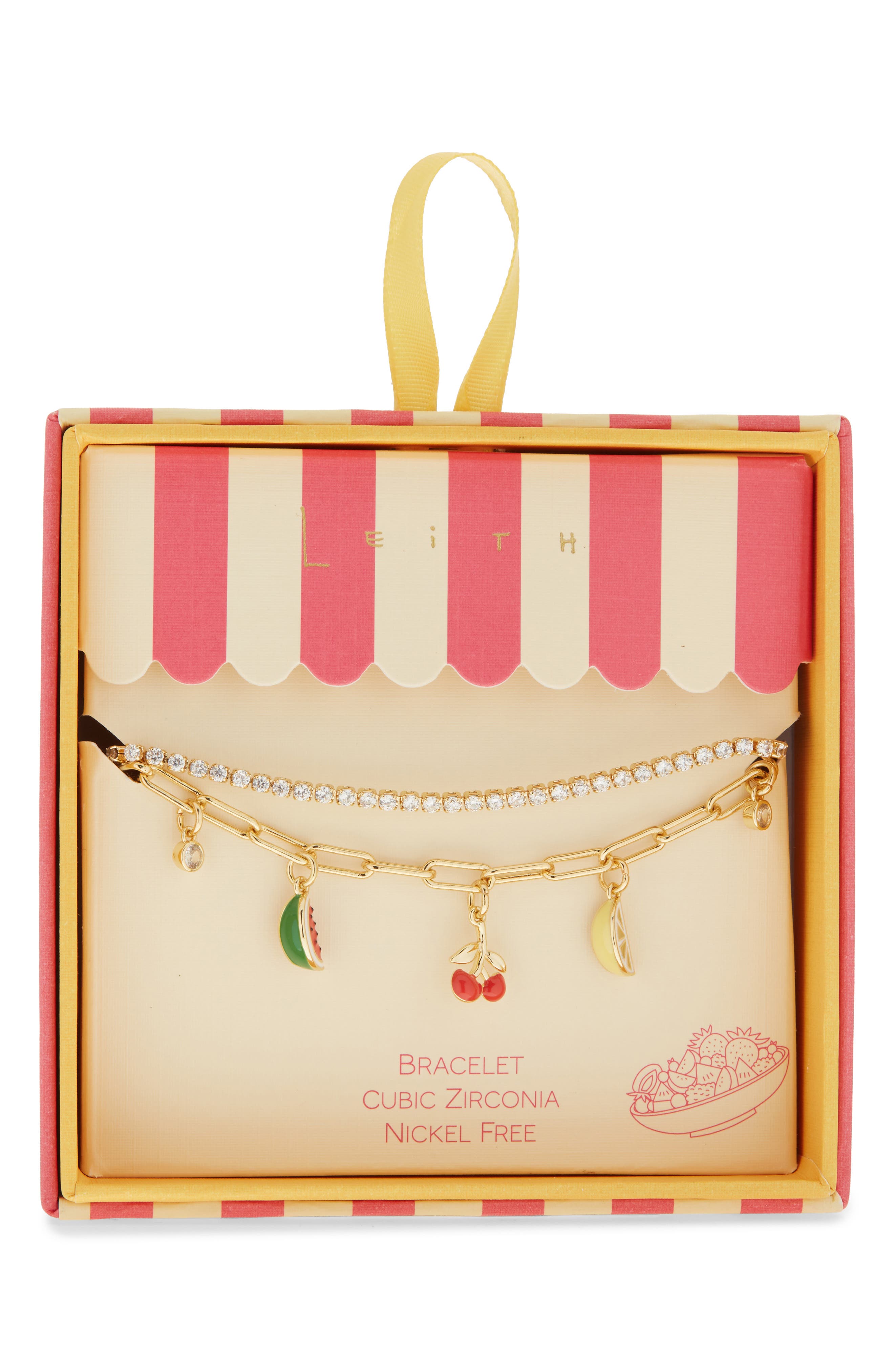 Leith Cubic Zirconia & Fruit Charm Layered Slider Bracelet