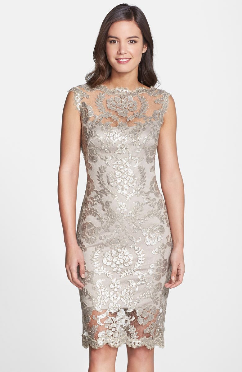 Tadashi Shoji Sequin Illusion Lace Dress, Main, color, 