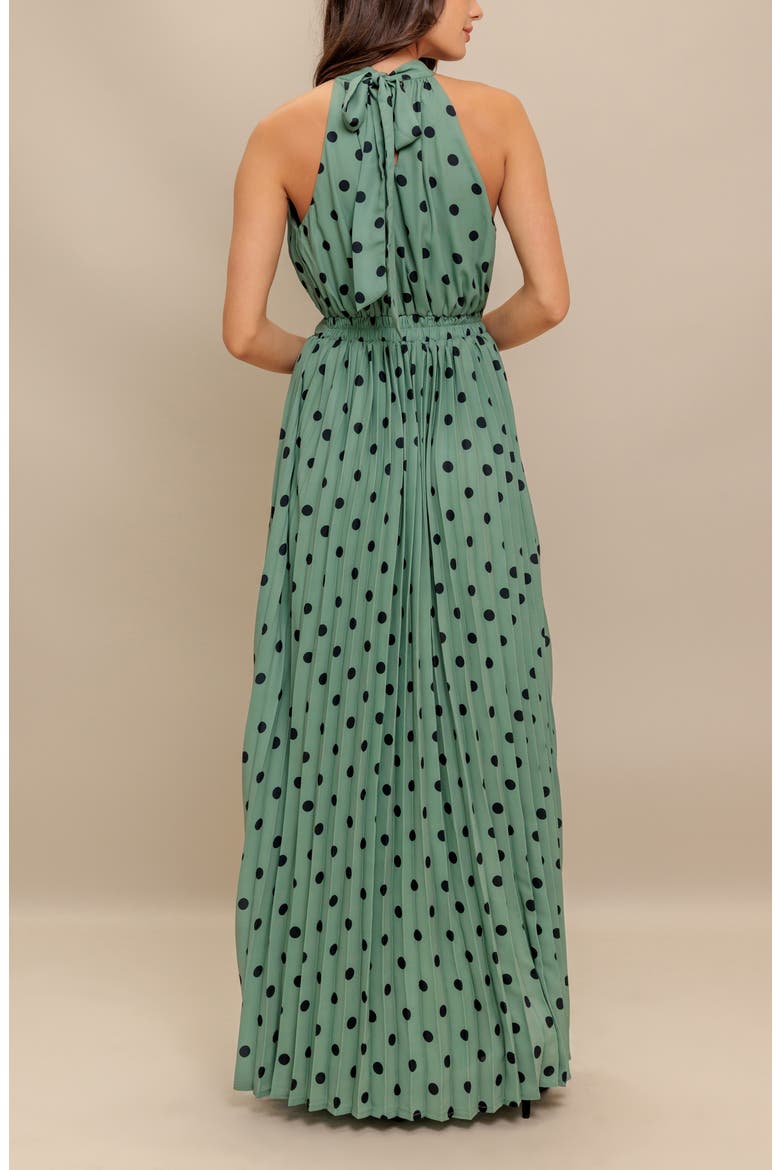 Polka Dot Halter Maxi Dress, Alternate, color, DARK SAGE