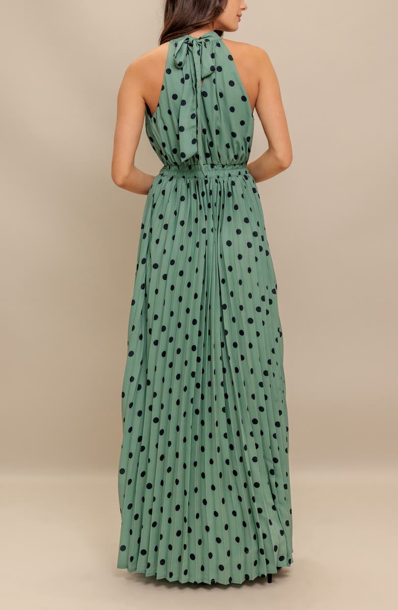 FLYING TOMATO Polka Dot Halter Maxi Dress, Alternate, color, Dark Sage