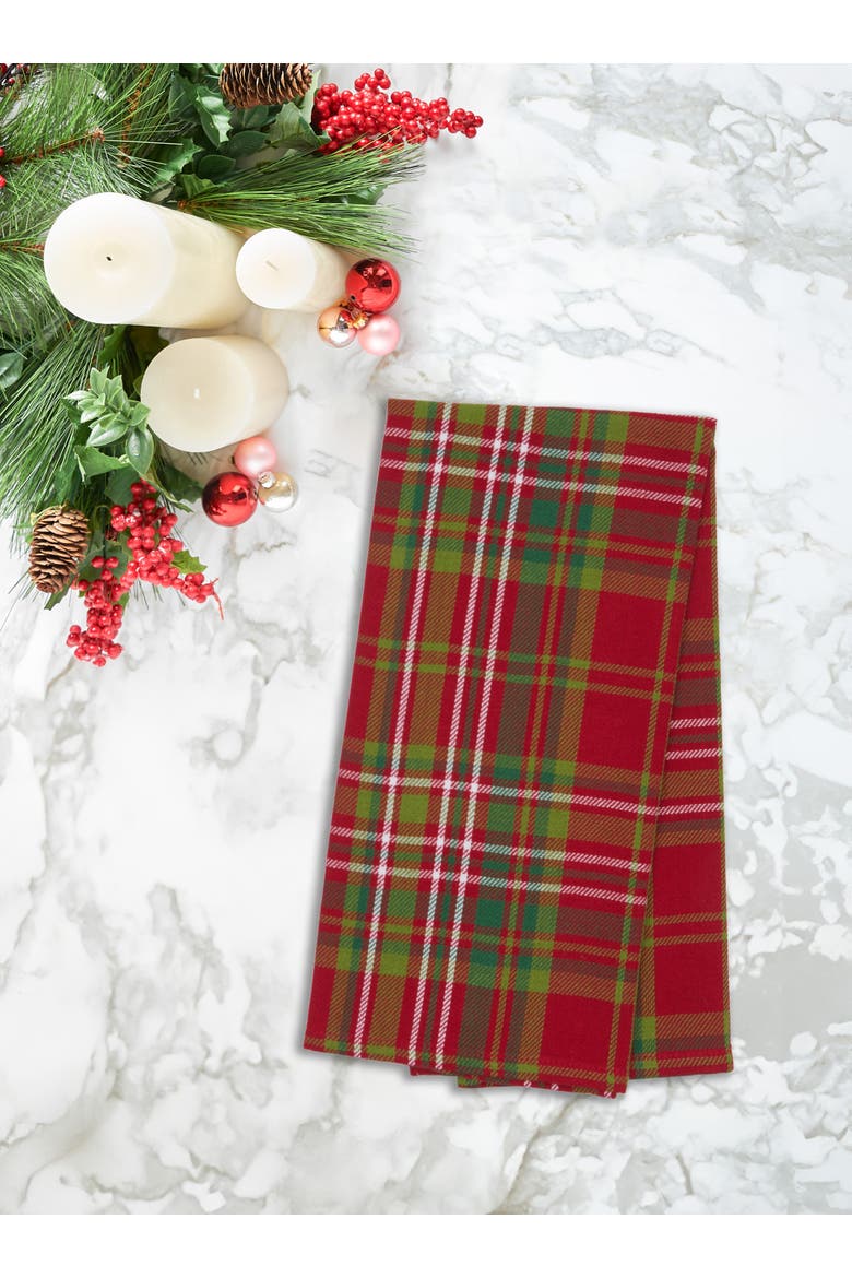 27' X 18" Jonah Plaid Woven Cotton Kitchen Dish Towel Red White and Green Plaid, Alternate, color, Red