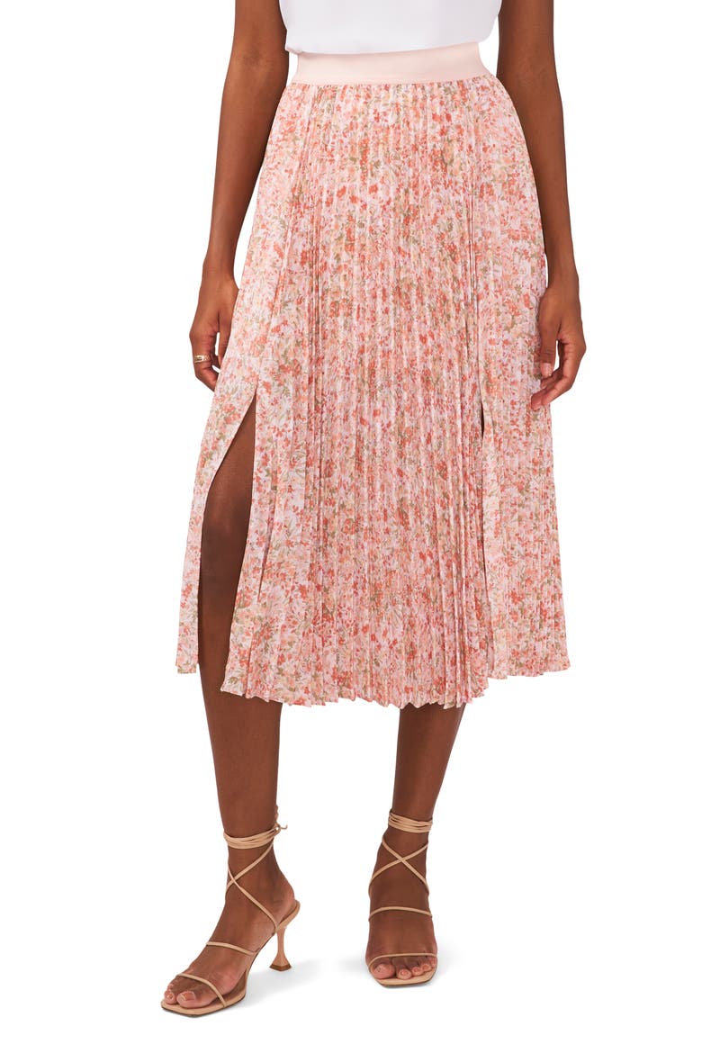 Double Slit Pleated Midi Skirt, Main, color, PINK DOGWOOD