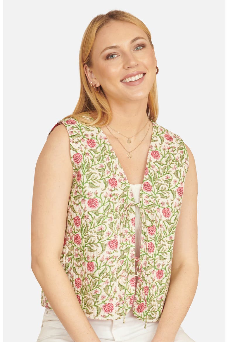 Indian Floral Reversible  Quilted Jacket, Main, color, White