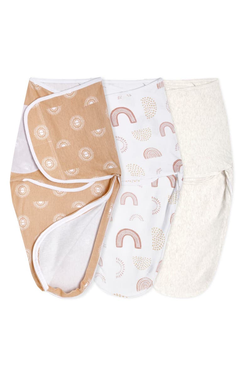 aden + anais essentials Easy Swaddle Wrap Quick Change with Bottom Zipper, Snug Cotton Knit Baby Wrap Swaddle Blanket for Newborns, TOG 1.0, 3-Pack, Main, color, Keep Rising