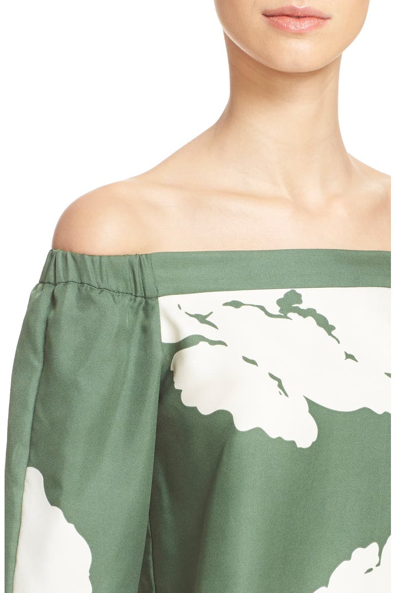 'Amara' Floral Print Off the Shoulder Silk Top, Alternate, color, VINE GREEN MULTI