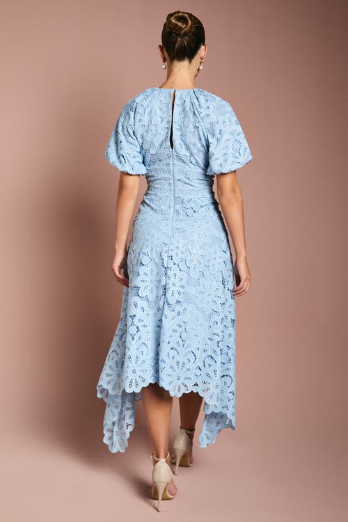 Coast Lace Hanky Hem Puff Sleeve Dress In Blue