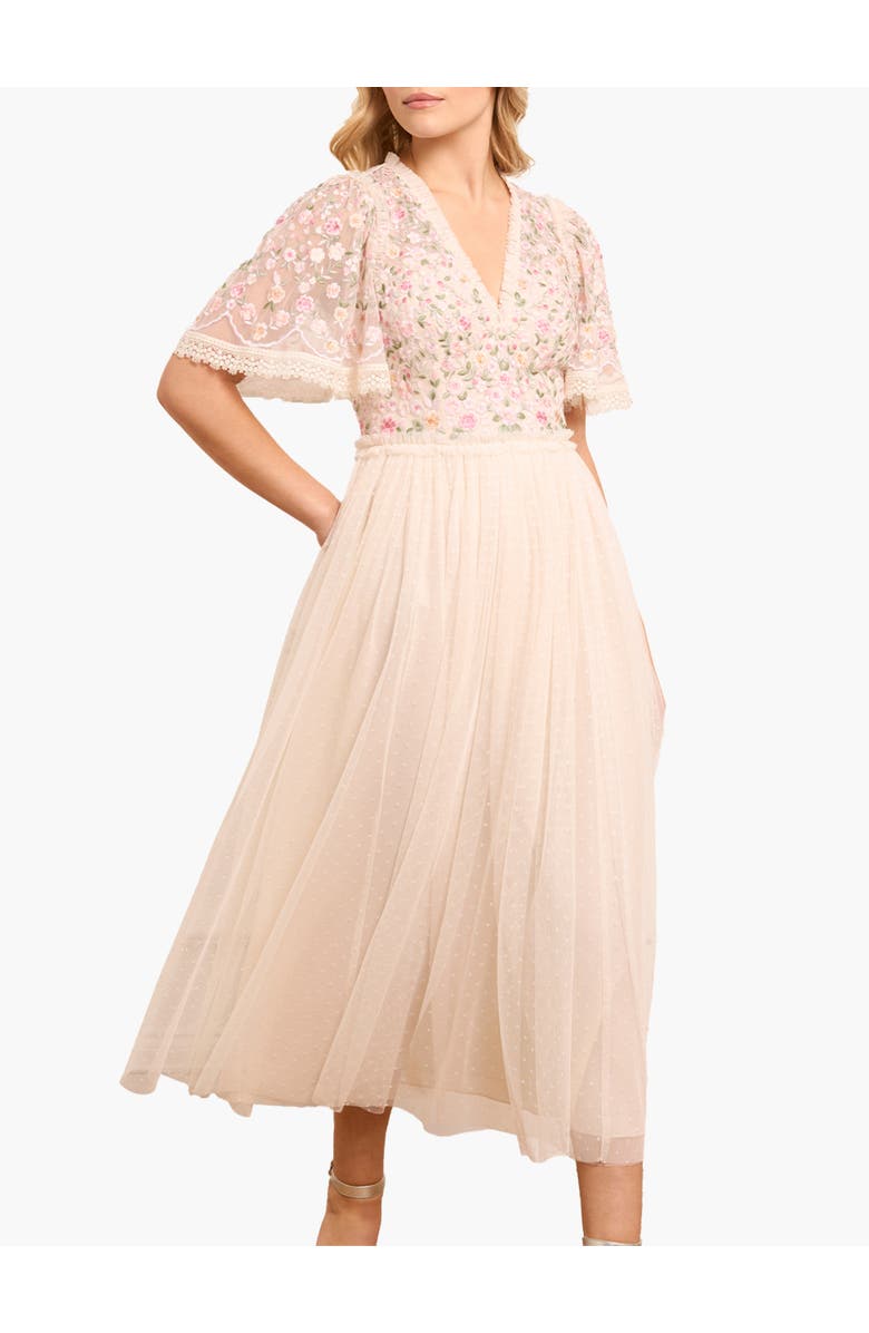 Needle & Thread Rosie Lace Bodice V-Neck Ballerina Dress, Main, color, Cream/Multi