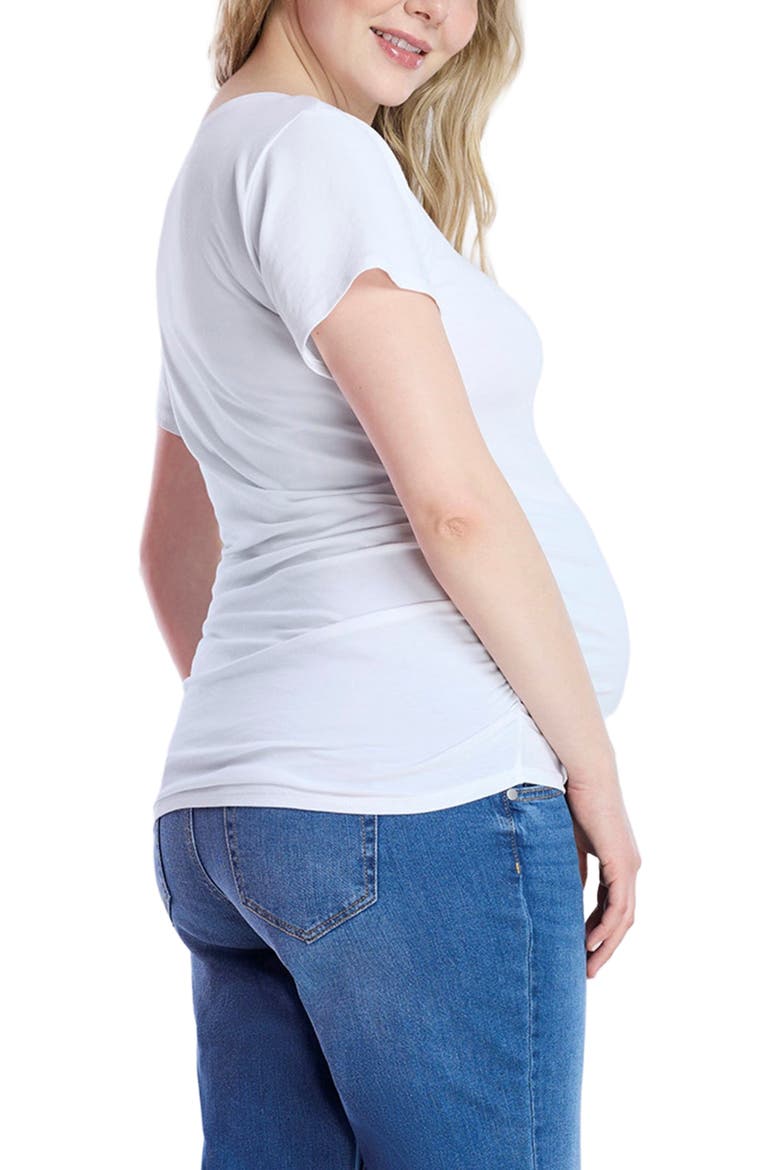 V-Neck Side-Ruched Maternity Short Sleeve Tee, Alternate, color, White