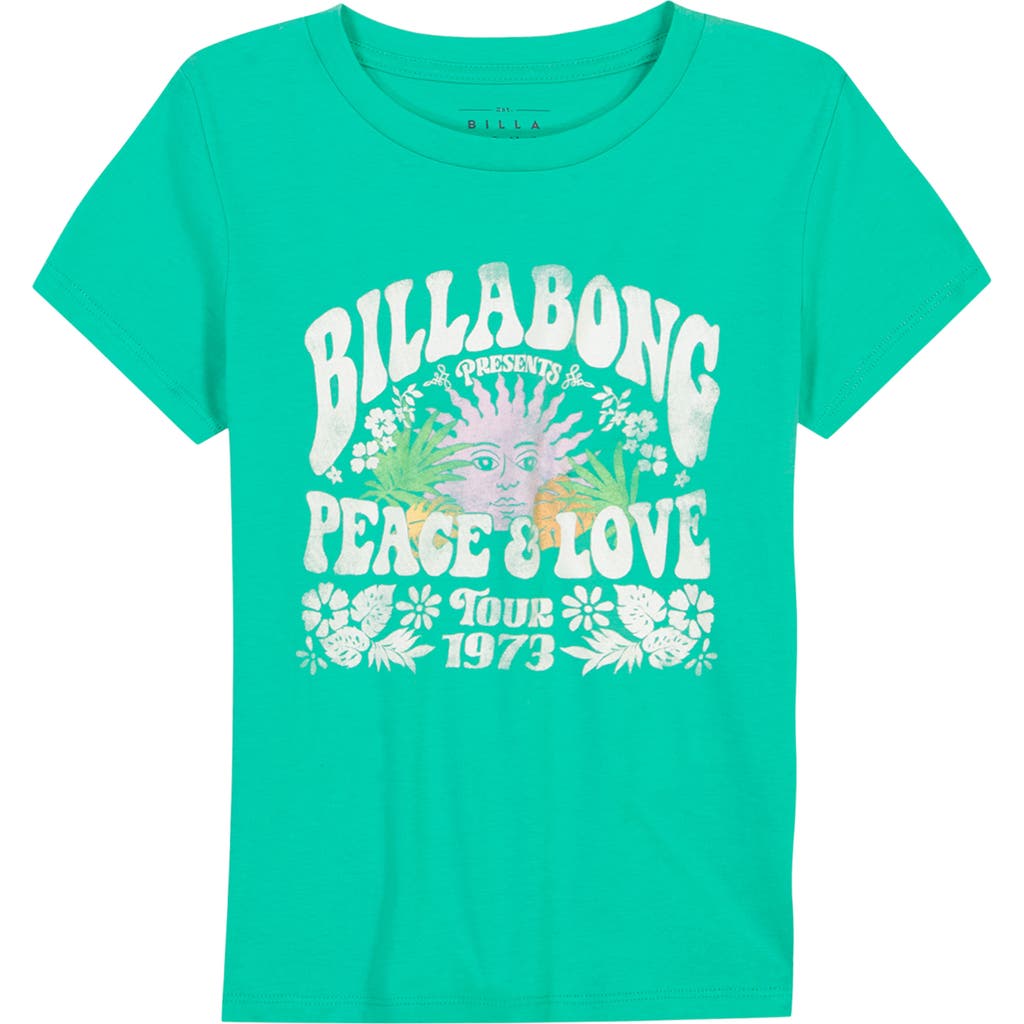 Shop Billabong Kids' Peace & Love Graphic T-shirt In Green Tropics