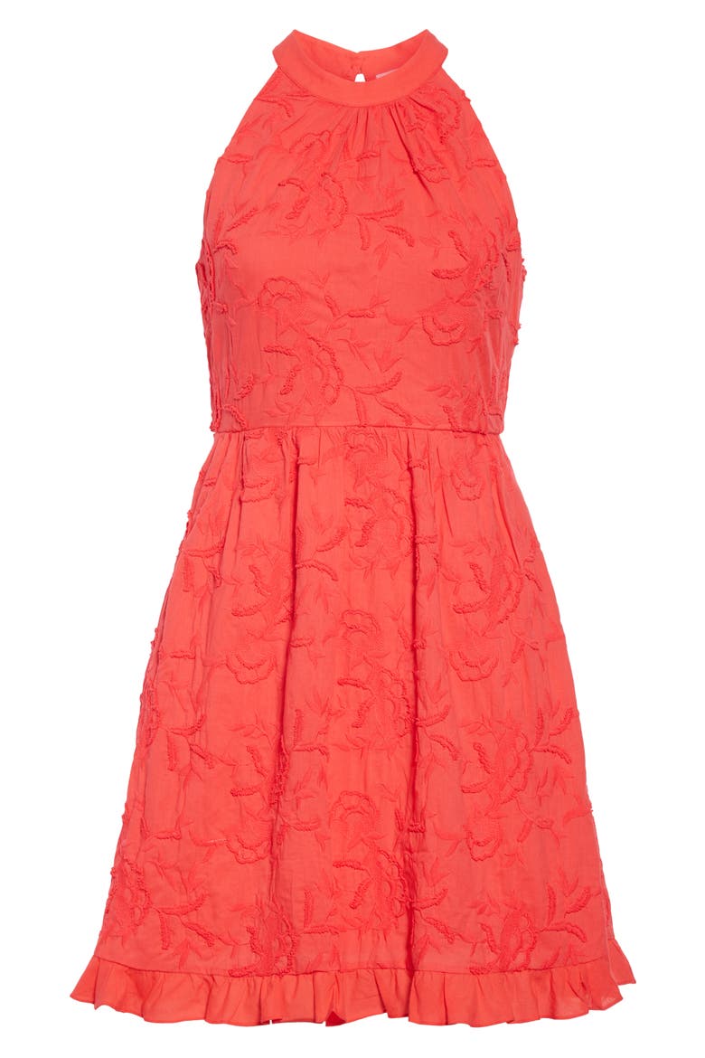 Lorene Embroidered Skater Minidress, Alternate, color, RED