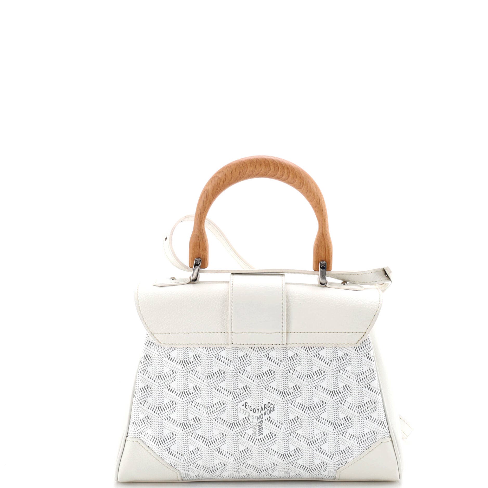 Pre-Owned Goyard Saigon Top Handle Bag Coated Canvas with Leather Mini, Alternate, color, White