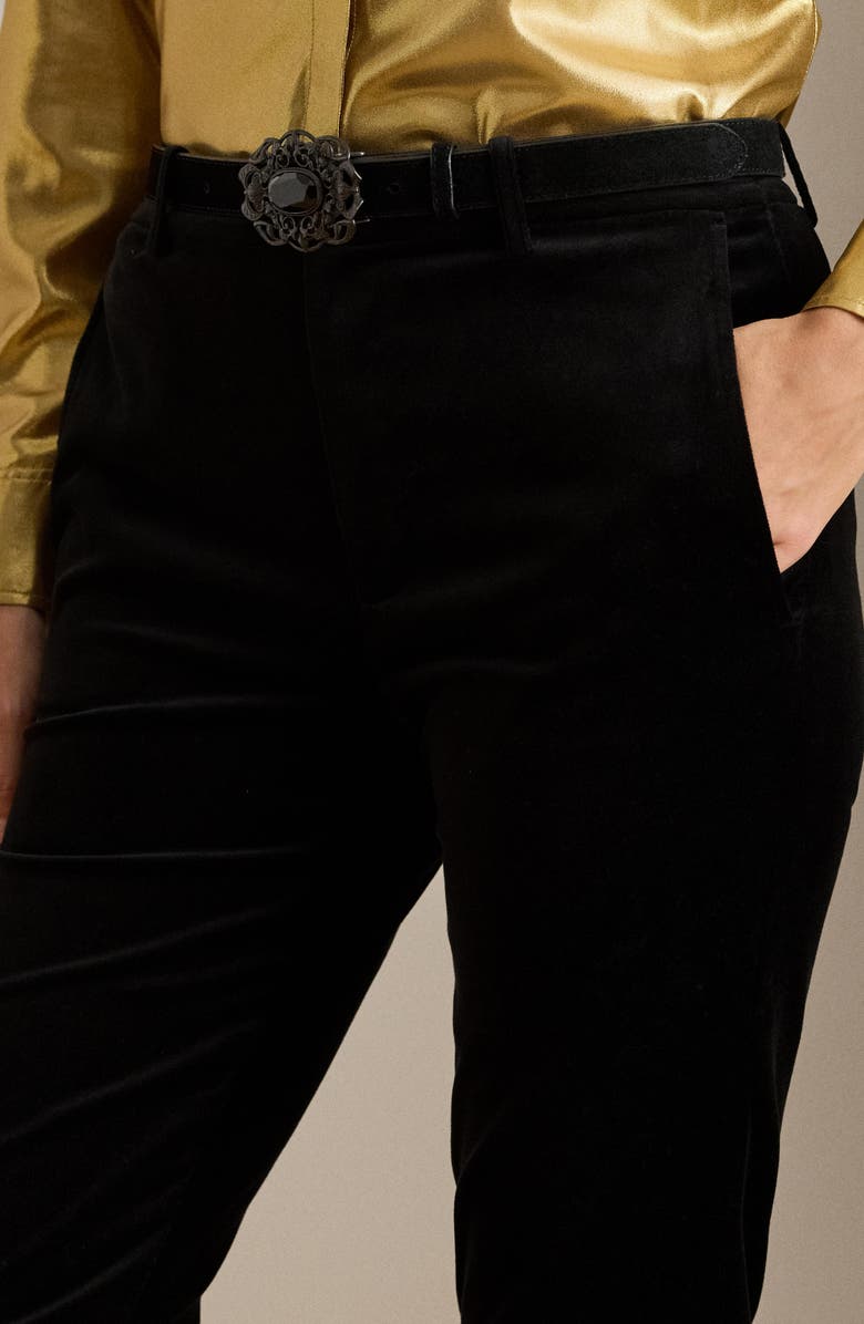 Lauren Ralph Lauren Stretch Velvet Ankle Straight Leg Pants, Alternate, color, Black Velvet