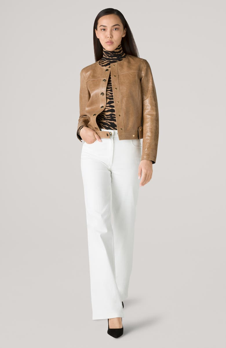 St. John Collection Snap Detail Leather Jacket, Alternate, color, 