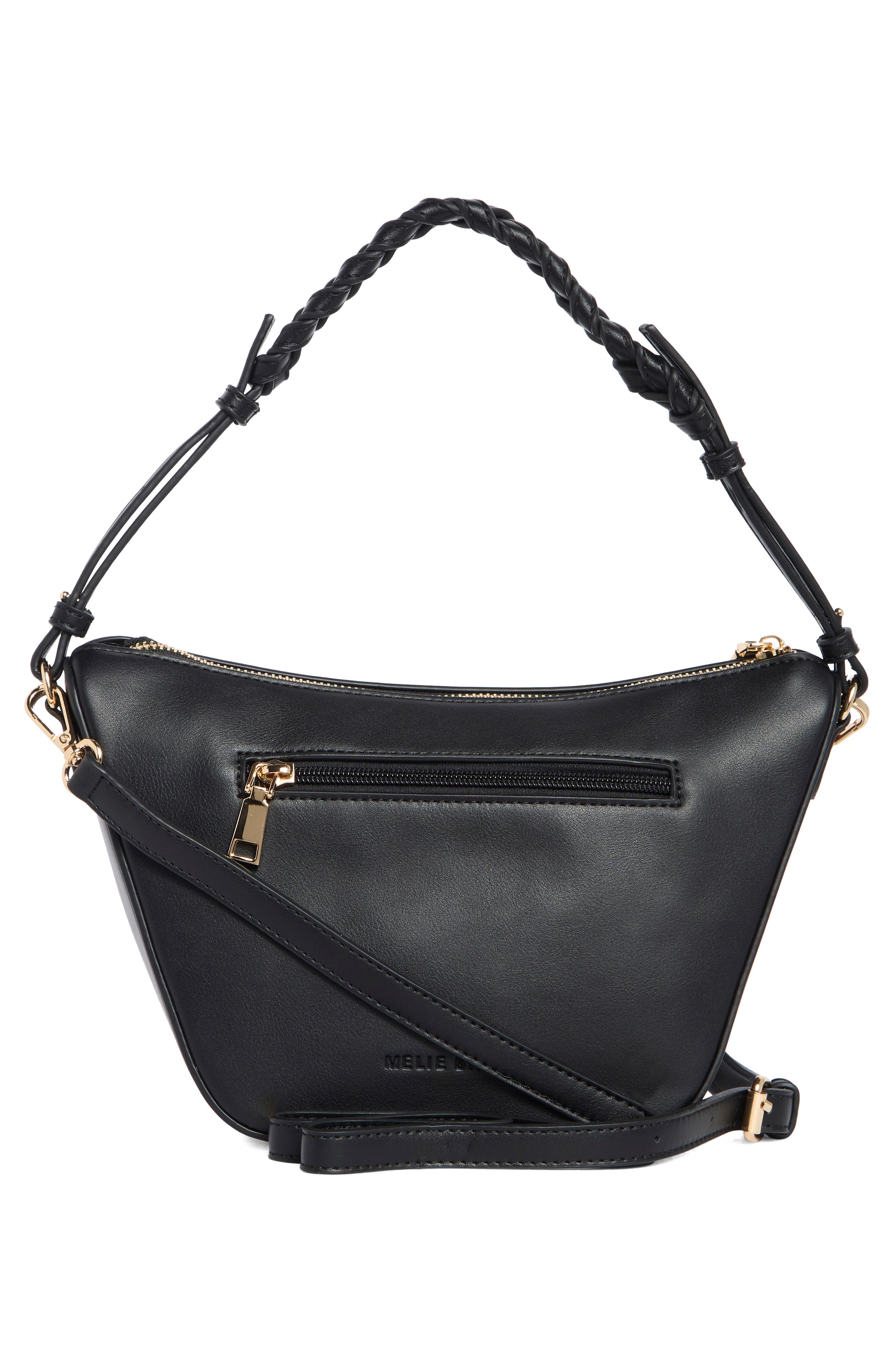 Melie Bianco Audrina Woven Handle Handbag, Alternate, color, Black