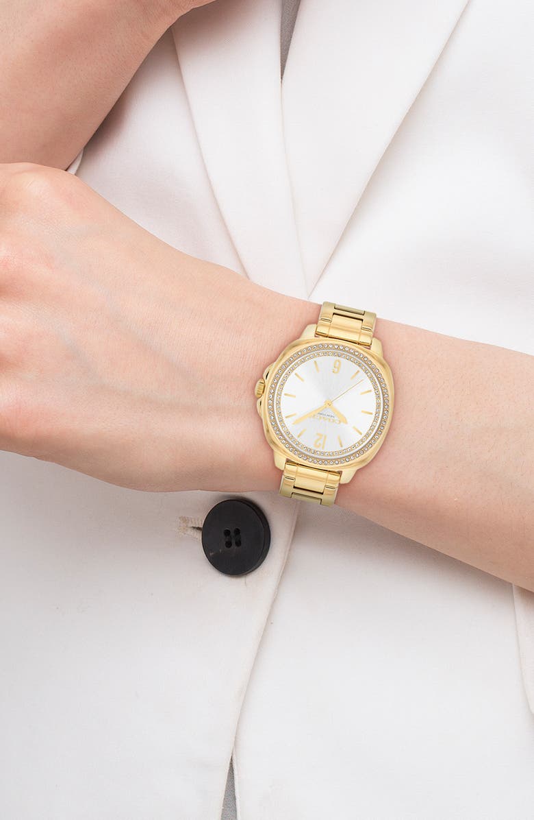 COACH Kitt Crystal Bezel Bracelet Watch, 34mm, Alternate, color, Gold/ White