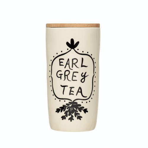 Storied Home Stoneware Jar With Lid "earl Grey Tea" In White