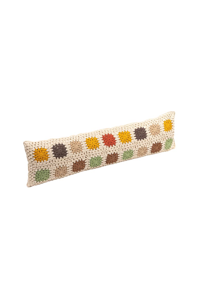 Storied Home Cotton Crocheted Lumbar Pillow with Block Pattern, Multicolor, Main, color, White