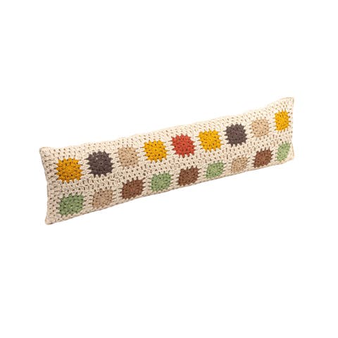 Cotton Crocheted Lumbar Pillow with Block Pattern, Multicolor