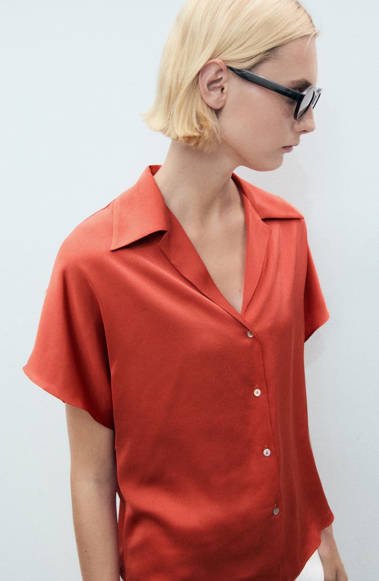 MANGO Fluid Short Sleeve Shirt, Alternate, color, Red