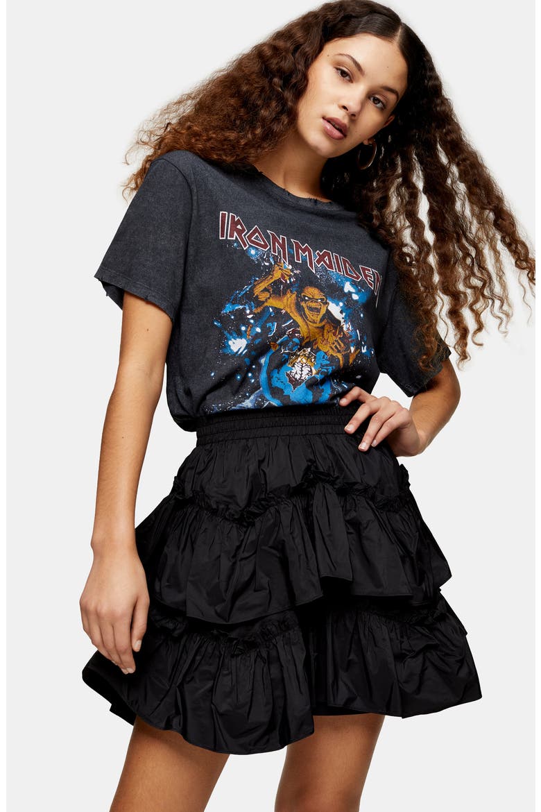Taffeta Ruffle Miniskirt, Alternate, color, BLACK