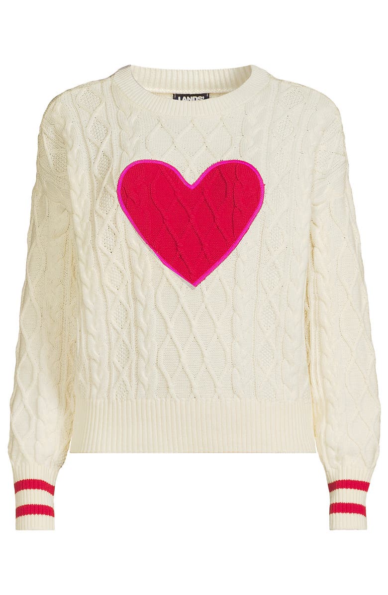 Lands' End Plus Size Drifter Aran Cable Easy Fit Crew Sweater, Alternate, color, 