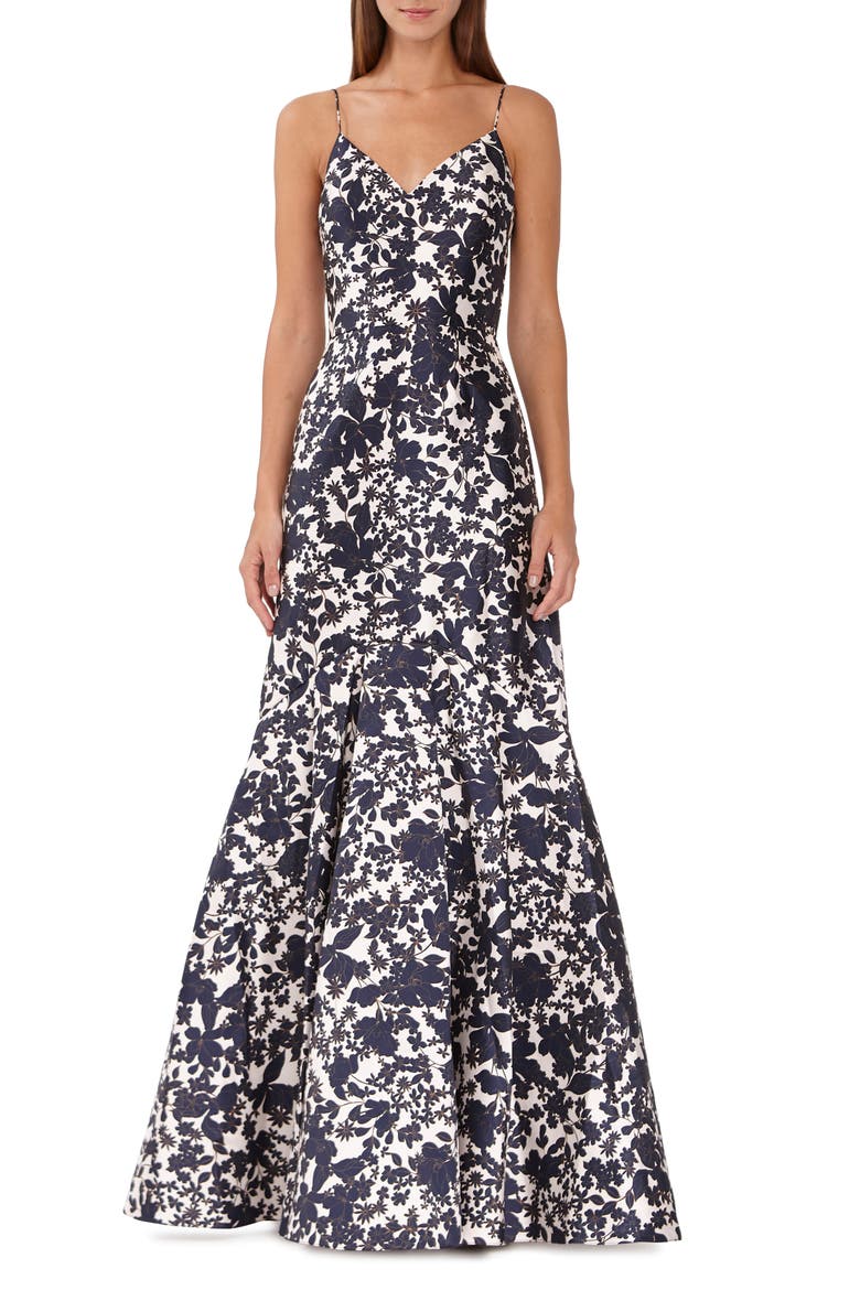 Floral Print Mikado Dress, Main, color, NAVY COMBO