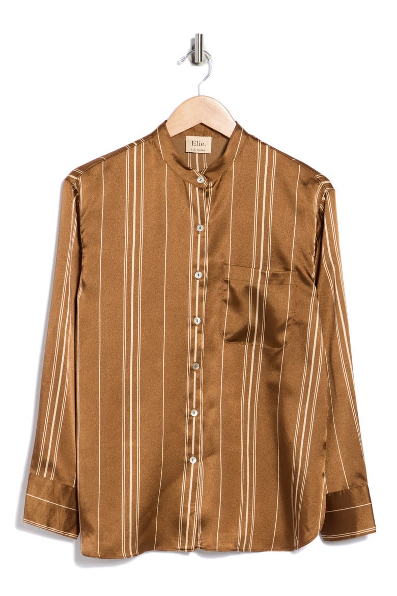 Stripe Satin Button-Up Shirt, Alternate, color, BRONZE/ WHITE STRIPE