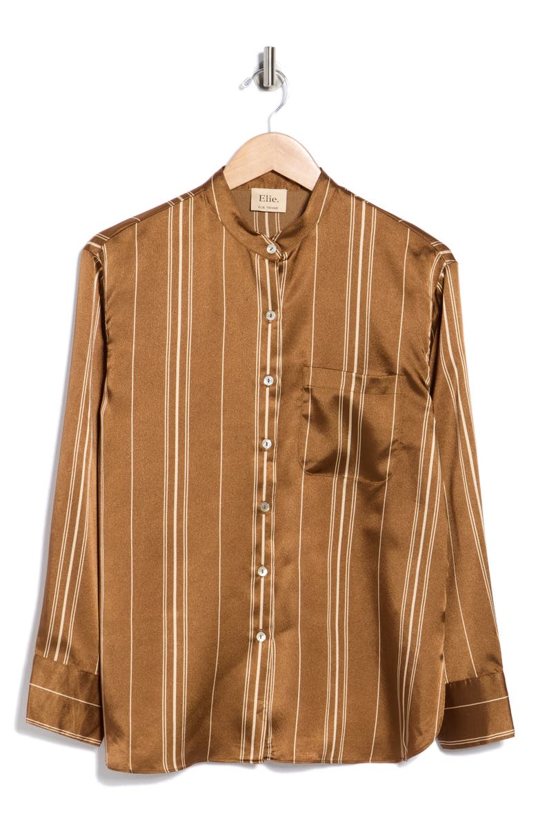ELIE ELIE TAHARI Stripe Satin Button-Up Shirt, Alternate, color, Bronze/ White Stripe