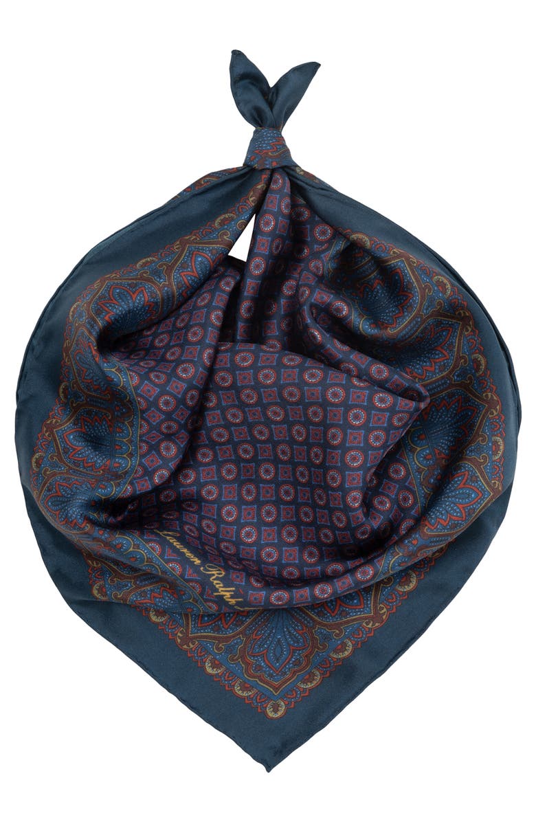 Lauren Ralph Lauren Geometric Print Square Silk Scarf, Alternate, color, Navy