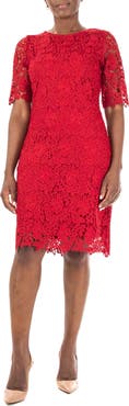 Nina Leonard Jewel Neck Lace Dress