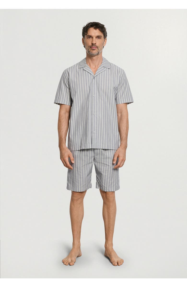 Hanro Night And Day Cotton Button Front Collared Shirt, Alternate, color, Denim Stripe