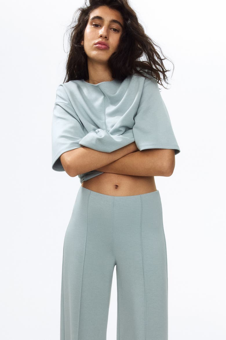 Crease-front Jersey Pants, Alternate, color, Light dusty turquoise