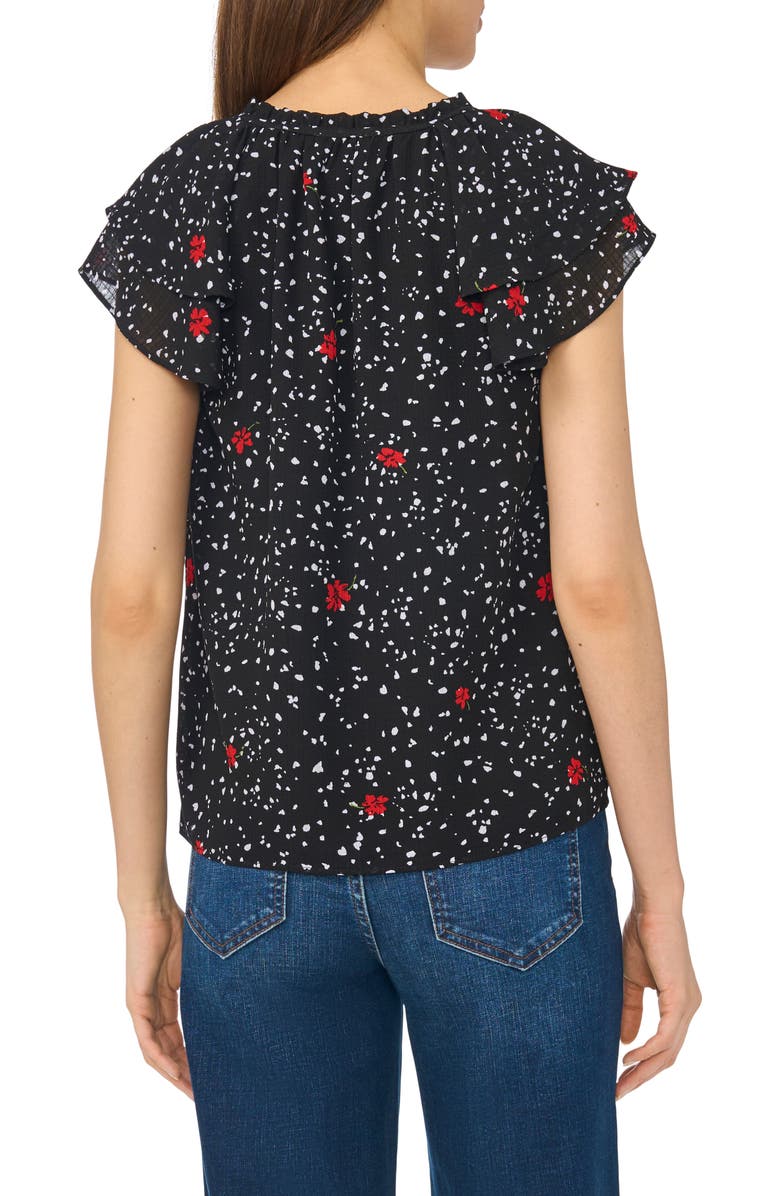 CeCe Floral Dot Flutter Sleeve Split Neck Top, Alternate, color,