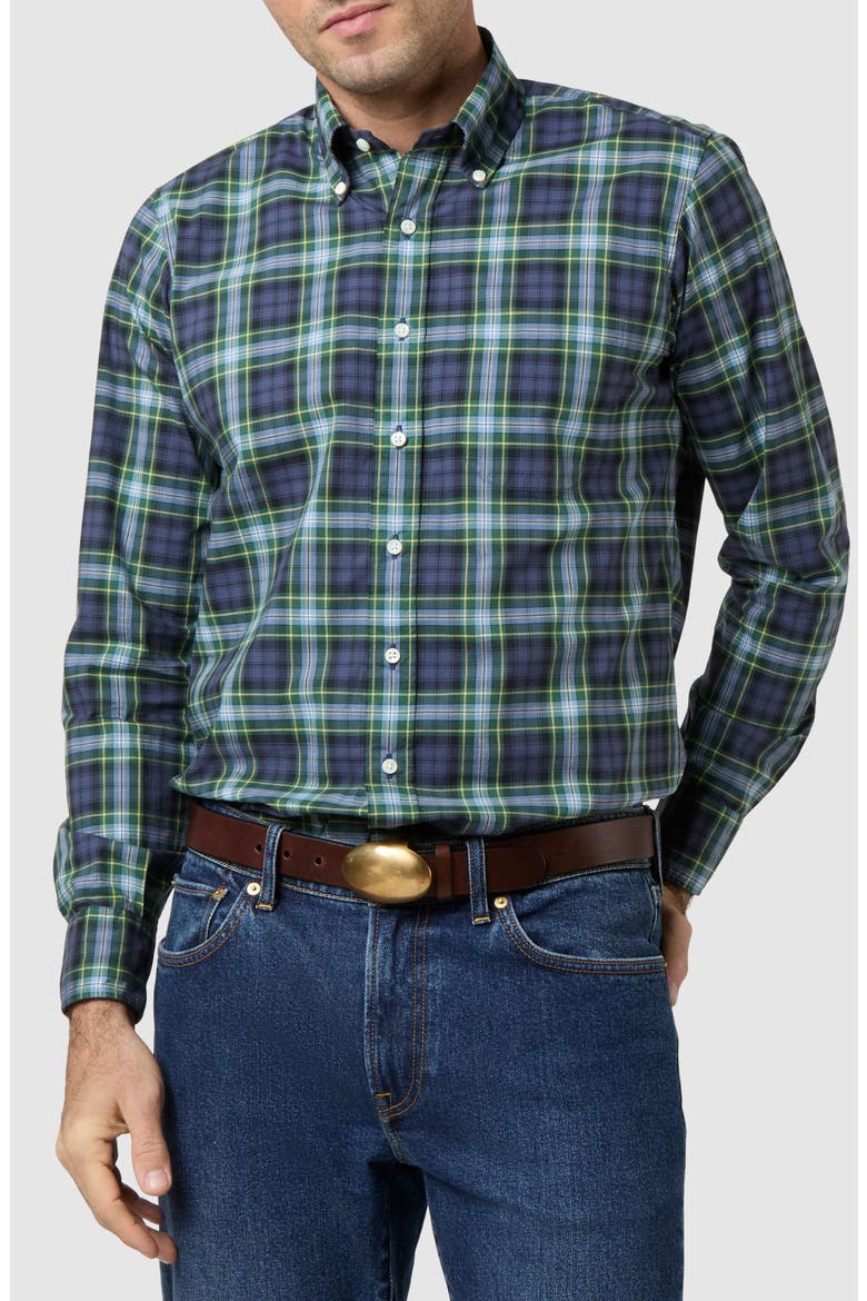 Slim Fit Button-Down Shirt, Main, color, NAVY/ BLUE/ YELLOW TARTAN