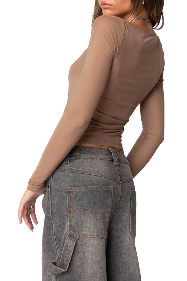 Marta Mesh Crop Top, Alternate, color, BROWN