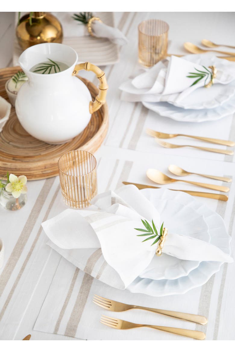 Linen Dinner Napkins Set of 4, 20 x 20" - French Stripe, Alternate, color, Natural and White