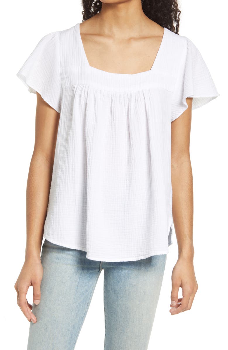 Caslon<sup>®</sup> Caslon Square Neck Cotton Blouse, Main, color, 